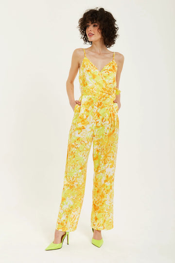 Yellow And Orange Floral Print V-neck Jumpsuit Liquorish